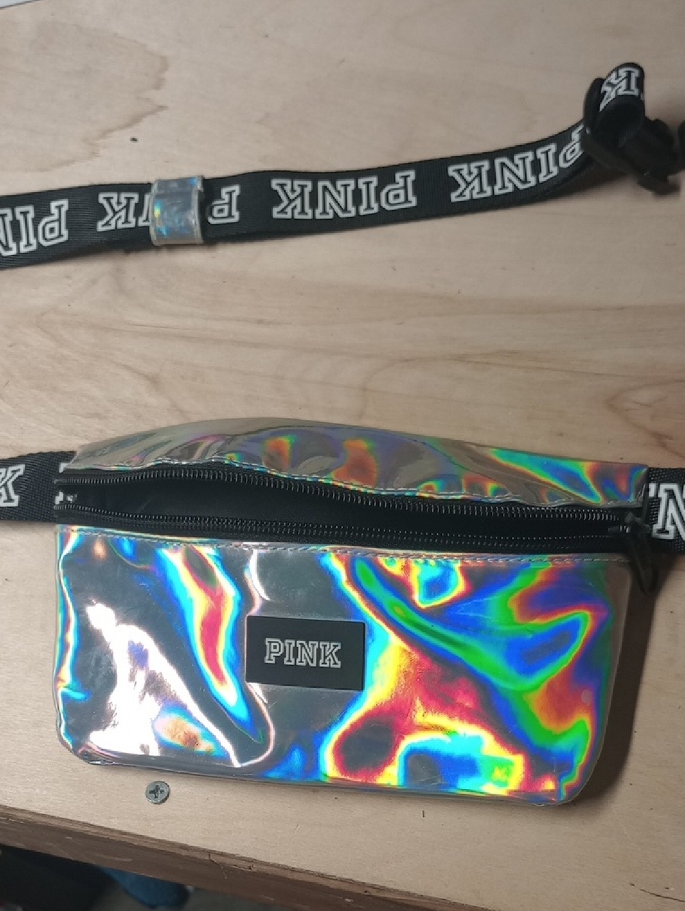 PINK Victoria's Secret Holographic Mini Bag with Black Strap
